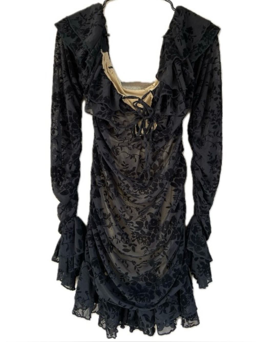Witchy Romantic Vampire Goth Velvet Jacquard Off-Shoulder Mini Dress SHEIN 1X
